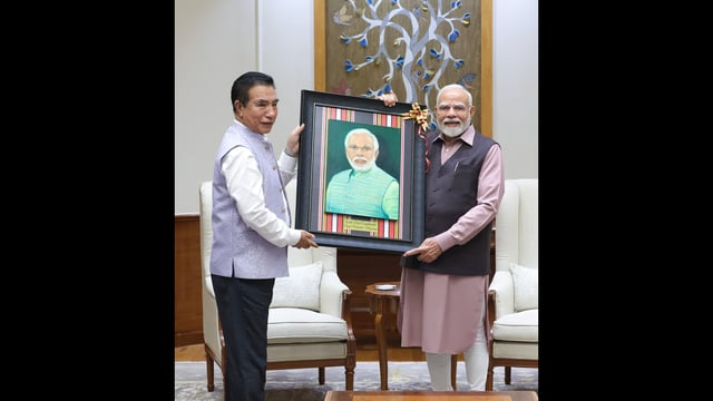 Mizoram chief minister Lalduhoma meets Prime Minister Narendra Modi at the PM’s residence in Delhi on Monday.