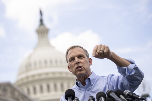 Rep. Scott Perry (R-PA) speaks during a news conference with members of the House Freedom Caucus outside the U.S. Capitol on September 12, 2023 in Washington, DC.