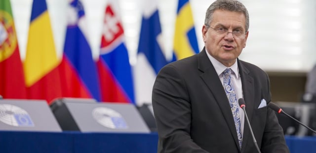 Le commissaire européen au Commerce et à la Sécurité économique
Maros Sefcovic, au Parlement européen à Strasbourg, le 9 juillet 2025