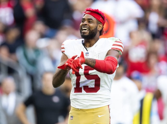 Jan 5, 2025; Glendale, Arizona, USA; San Francisco 49ers wide receiver Jauan Jennings (15) reacts after a fight against the Arizona Cardinals in the first half at State Farm Stadium. Mandatory Credit: Mark J. Rebilas-Imagn Images/File photo