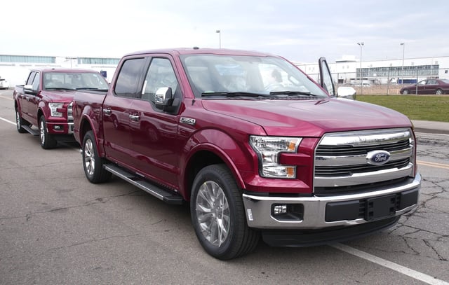 Ford F-150 trucks from model year 2015 are driven to the lot. Ford has recalled 850,000 vehicles this year, more than any other carmaker.