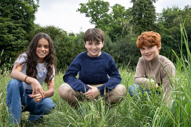 From left, Arabella Stanton, Dominic McLaughlin and Alastair Stout, the stars of the new "Harry Potter" TV series.