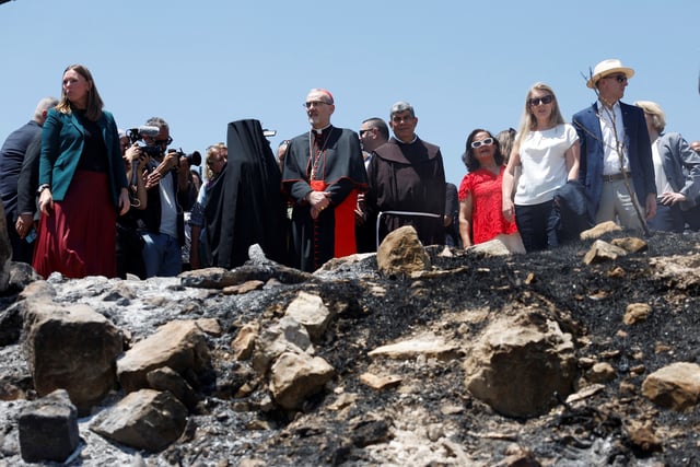 Church leaders and diplomatic envoys visit the town of Taybeh, a Chrisian village in the Israeli-Occupied West Bank, following settler attacks, July 14, 2025. REUTERS / Mohammed Torokman