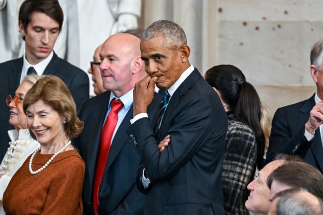 Former President Barack Obama attends the inauguration of Donald Trump in the U.S. Capitol Rotunda on Jan. 20 in Washington.