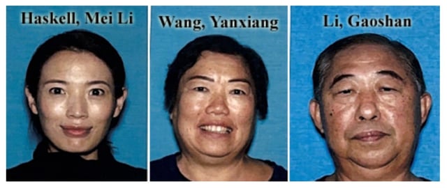 This undated photo combination provided by the Los Angeles Police Department shows Mei Haskell, left, and her parents, YanXiang Wang and Gaoshan Li. Mei’s husband, Samuel Haskell IV, is suspected of killing her. Police have arrested Haskell IV, in connection with the discovery of a torso of a dismembered female body and the disappearance of his wife and her live-in parents. The LAPD confirmed Saturday, Nov. 11, 2023, the arrest of Haskell on suspicion of murder while officials attempt to identify the torso that was found within a bag in a dumpster several days earlier. (Los Angeles Police Department via AP)