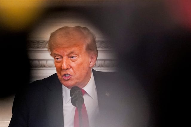 U.S. President Donald Trump speaks during the White House Faith Office Luncheon at the White House in Washington, D.C., U.S., July 14, 2025. REUTERS/Nathan Howard