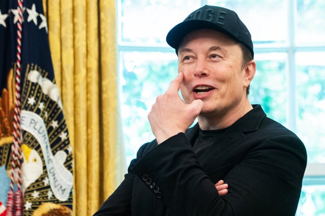 Elon Musk gestures to his eye during a news conference with US President Donald Trump in the Oval Office of the White House in Washington, DC, on May 30, 2025. Musk, who stormed into US politics as President Trump&#39;s chainsaw-brandishing sidekick, announced on May 28 that he is leaving his role in US government, intended to reduce federal spending, shortly after his first major break with the President over Trump&#39;s signature spending bill. (Photo by Allison ROBBERT / AFP) (Photo by ALLISON ROBBERT/AFP via Getty Images)