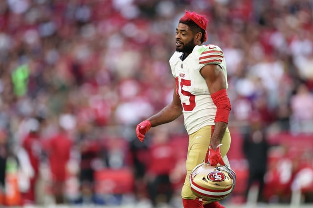 Jauan Jennings of the San Francisco 49ers is ejected for fighting during the first half of the NFL game at State Farm Stadium on Jan. 5, 2025, in Glendale, Ariz.