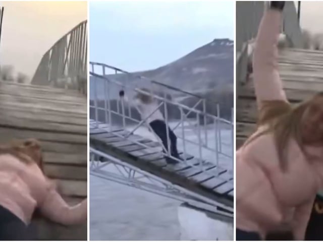 Paula Bernini sufrió un accidente en vivo durante su cobertura en Neuquén. Foto: Captura TV
