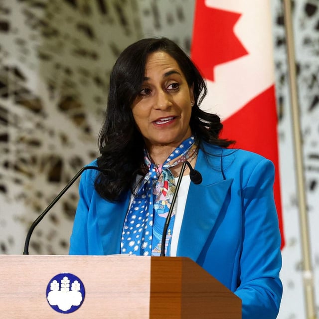 Canada's Foreign Minister Anita Anand delivers a joint statement with Japan's Foreign Minister Takeshi Iwaya (not pictured), after bilateral talks, in Tokyo, Japan July 8, 2025.  REUTERS/Issei Kato