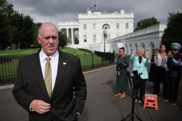 Trump administration “border czar” Tom Homan talks with reporters outside the White House on July 10, 2025 in Washington, D.C. 