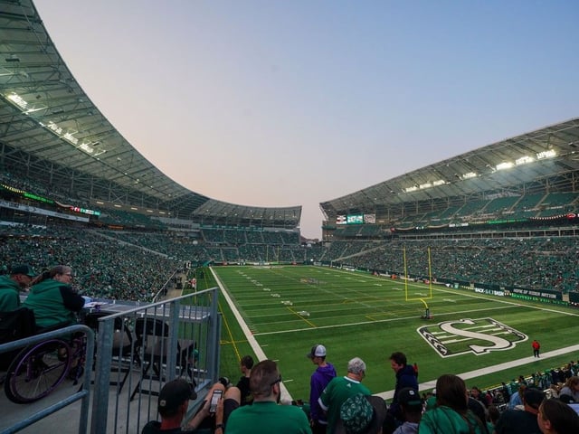 Mosaic Stadium before CFL football action between the Saskatchewan Roughriders and the Calgary Stampeders  in Regina, on Friday, July 11, 2025. The game is delayed due to poor air quality.