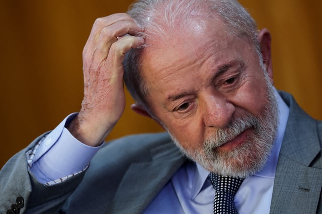 Brazil's President Luiz Inacio Lula da Silva reacts during a ceremony at the Planalto Palace, in Brasilia, Brazil, July 14, 2025. REUTERS/Adriano Machado