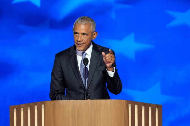Former President Barack Obama during the second day of the Democratic National Convention at the United Center.