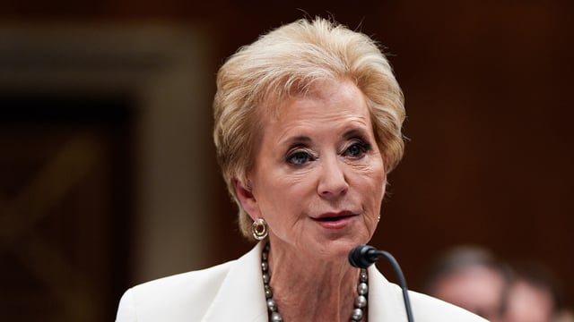 Education Secretary Linda McMahon speaks during a Senate Appropriations hearing