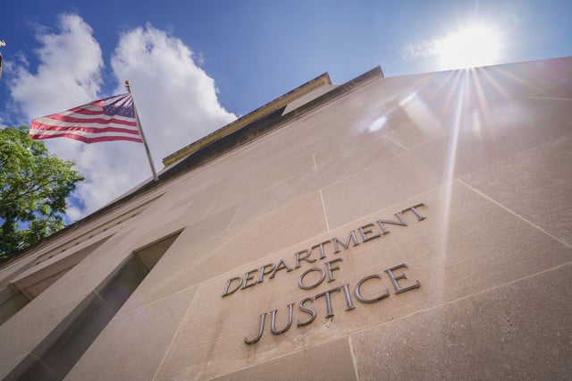 Department of Justice (DOJ) headquarters building on April 30, 2025, in Washington, DC.