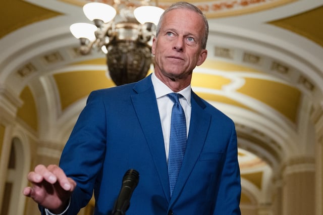 U.S. Senate Majority Leader John Thune (R-SD) holds a press conference following the GOP weekly policy lunch on Capitol Hill in Washington, D.C., U.S., July 9, 2025. REUTERS/Annabelle Gordon/File Photo
