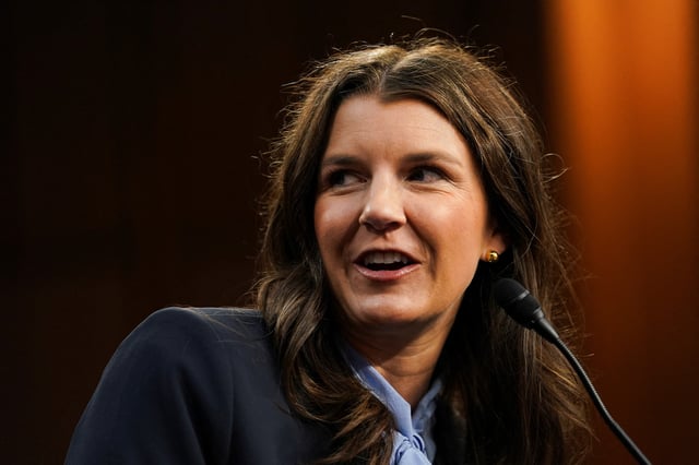 Whitney D. Hermandorfer testifies before a Senate Judiciary Committee hearing on her nomination to serve on the Cincinnati-based 6th U.S. Circuit Court of Appeals, on Capitol Hill in Washington, D.C., U.S., June 4, 2025. REUTERS/Nathan Howard/File Photo