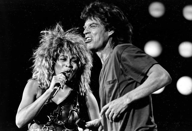 Tina Turner and Mick Jagger perform together at the Live Aid concert in Philadelphia in this July 13, 1985.