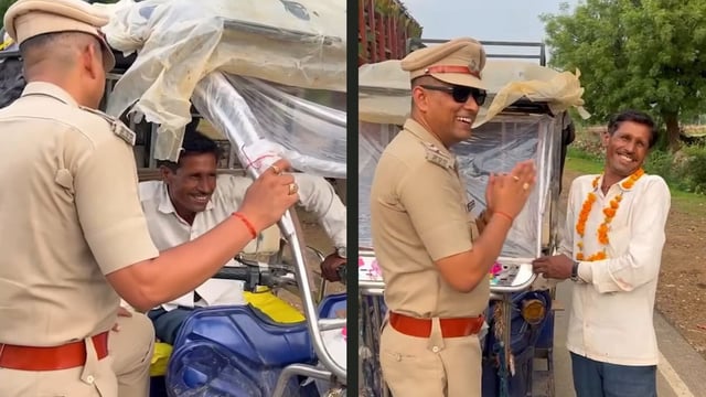 Madhya Pradesh cop Bhagwat Prasad Pandey's musical warning to an e-rickshaw driver has gone viral 