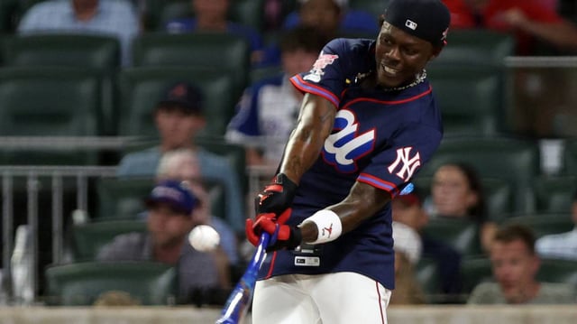 New York Yankees second baseman Jazz Chisholm Jr. in the 2025 Home Run Derby at Reuist Park.