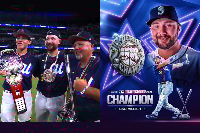 Cal Raleigh se coronó campeón del Home Run Derby 2025, con su padre como pitcher y su hermano como receptor. (Fotos: Seattle Mariners / MLB)