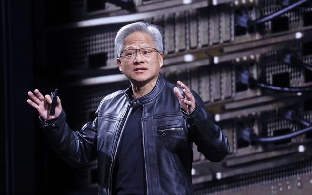 PARIS, FRANCE - JUNE 11: Co-founder and chief executive officer of Nvidia Corp., Jensen Huang attends the 9th edition of the VivaTech trade show at the Parc des Expositions de la Porte de Versailles on June 11, 2025, in Paris. VivaTech, Europe's largest tech trade show, offers a unique digital format for four days of reconnection and recovery through innovation. The event brings together startups, CEOs, investors, technology leaders, and all the digital transformation players shaping the future of the internet. Founded in 2016 by Publicis Groupe and Groupe Les Echos, this annual technology conference, also known as VivaTech, is dedicated to promoting innovation and startups.. (Photo by Chesnot/Getty Images)