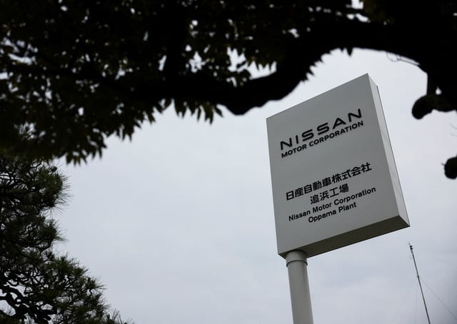 A sign board is seen at Nissan Motor's Oppama plant in Yokosuka, Tokyo, Japan May 23, 2025.  REUTERS/Issei Kato/File Photo