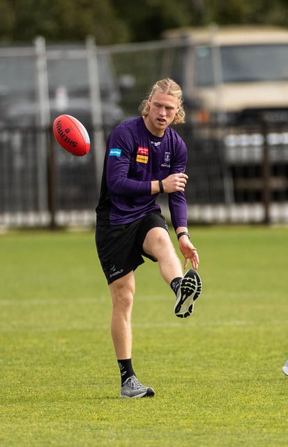 Fremantle star Hayden Young at training on Tuesday.