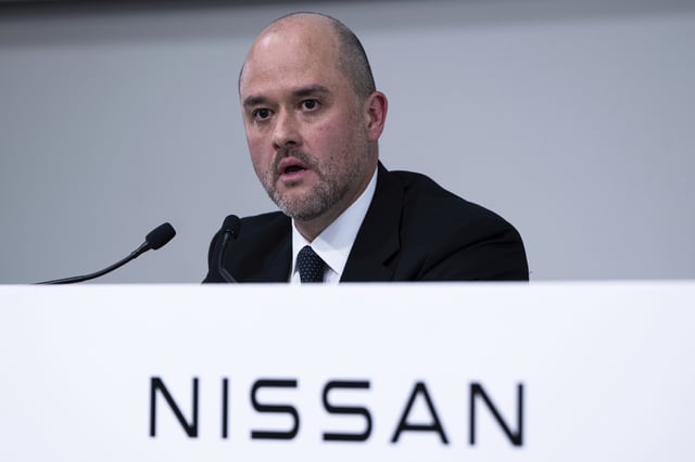 FILE - Nissan CEO Ivan Espinosa attends a press conference to announce 2024 fiscal year financial results in Yokohama, Tuesday, May 13, 2025. (AP Photo/Louise Delmotte, File)
