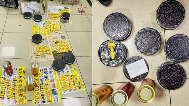 Officials found six large boxes of Oreo biscuits and three of chocolates in the passenger's bag.