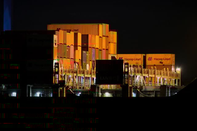Containers are stacked at the loading terminal "Altenwerder" in the port of Hamburg, Germany, February 17, 2025. REUTERS/Fabian Bimmer/File Photo