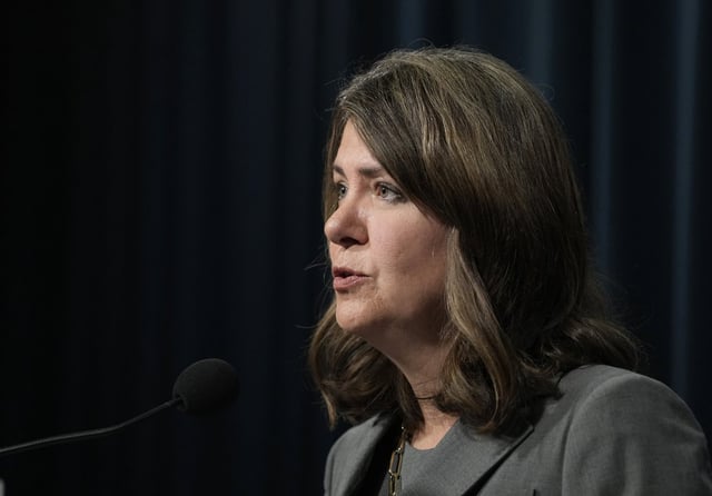 Alberta Premier Danielle Smith speaks during a news conference in Calgary on Friday, October 13, 2024. THE CANADIAN PRESS/Todd Korol