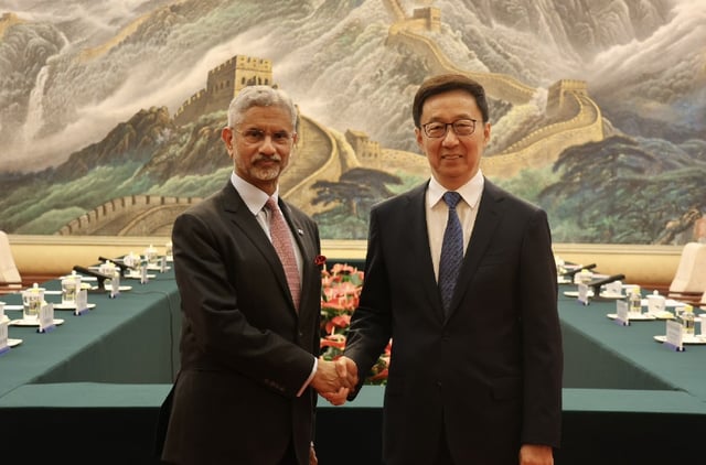Indian External Affairs Minister S. Jaishankar, meets with Chinese Vice President Han Zheng on the sidelines of the Shanghai Cooperation Organization foreign ministers&#39; meeting in Beijing, China on July 14, 2025.