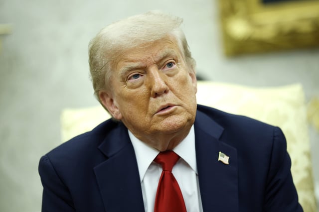 U.S. President Donald Trump delivers remarks during a meeting with NATO Secretary General Mark Rutte in the Oval Office at the White House on July 14, 2025 in Washington, DC.