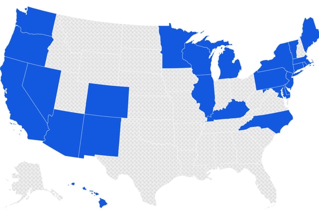 Map of 24 States and DC suing the Trump administration