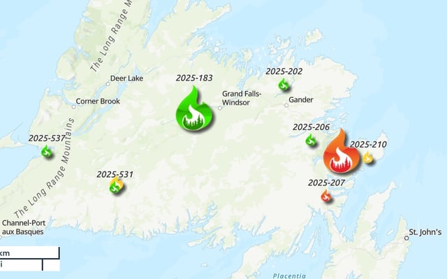 A look at the active wildfires in NL as of July 14, 2025.
