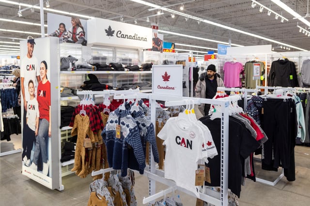 Clothing featuring Canadian-themed designs is displayed for sale at a Walmart store in Hamilton, Ontario, Canada, January 28, 2025. REUTERS/Carlos Osorio/File Photo