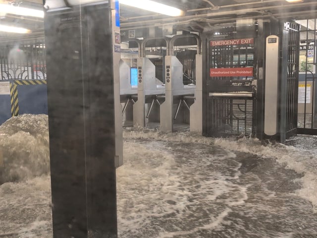 A view shows a flooded subway station in New York, U.S., July 14, 2025, in this screengrab obtained from a social media video. Juan Luis Landaeta/via REUTERS  THIS IMAGE HAS BEEN SUPPLIED BY A THIRD PARTY. MANDATORY CREDIT. NO RESALES. NO ARCHIVES.

VERIFICATION LINES
Reuters was able to confirm the location of the video from the subway signs and ticket gates which matched file images. Reuters was able to confirm the date of the video from original file metadata.