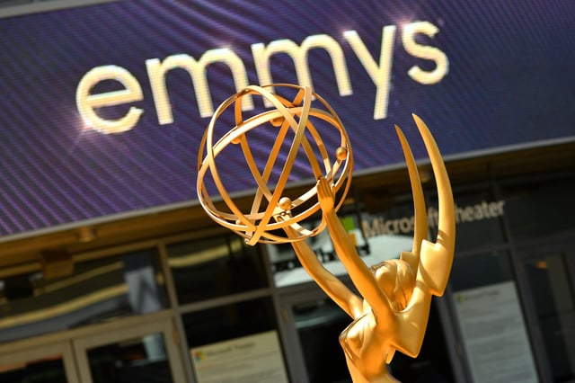 An Emmy statue is seen on the red carpet ahead of the 74th Emmy Awards at the Microsoft Theater in Los Angeles, California, on September 12, 2022.