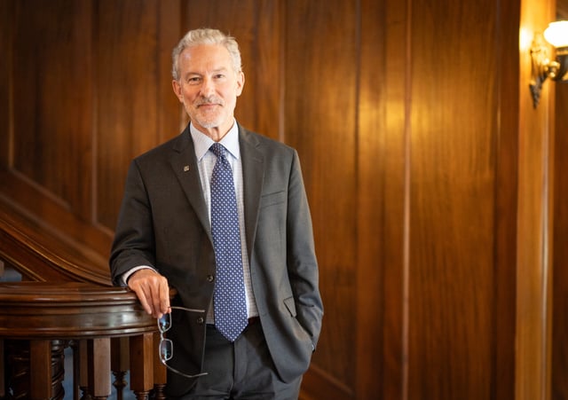 UC Berkeley Chancellor Rich Lyons looks into the camera in a campus portrait.