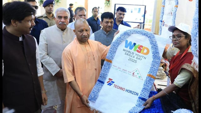 Uttar Pradesh CM Yogi Adityanath at an event marking the World Youth Skills Day in Lucknow on July 15. (HT photo)