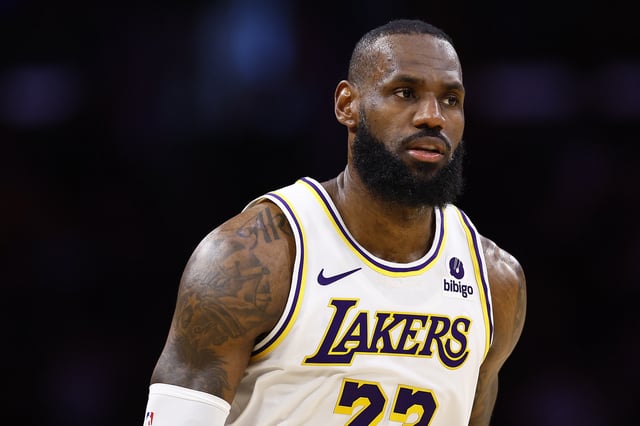 LeBron James #23 of the Los Angeles Lakers during game four of the Western Conference First Round Playoffs at Crypto.com Arena on April 27, 2024 in Los Angeles, California.