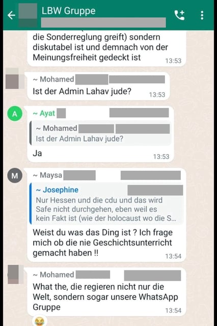 Screenshot aus einer Chatgruppe von Lehramtsstudenten der FU Berlin