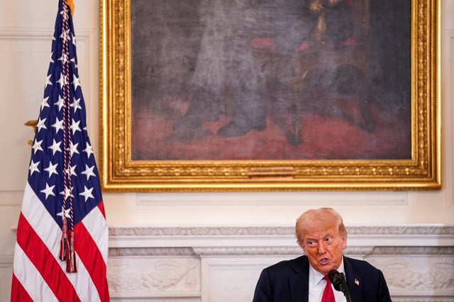 U.S. President Donald Trump speaks during the White House Faith Office Luncheon at the White House in Washington, D.C., U.S., July 14, 2025. REUTERS/Nathan Howard/File Photo
