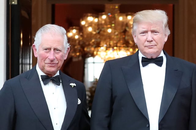 King Charles III and President Donald Trump pose for a photo during their state visit, in London, on June 4, 2019.