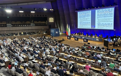 A view of the 47th World Heritage Committee session at UNESCO headquarters in Paris on July 13, 2025 (Yonhap)