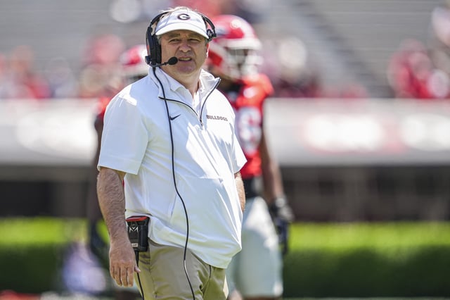Apr 12, 2025; Athens, GA, USA; Georgia Bulldogs head coach Kirby Smart shown during the Georgia Spring game at Sanford Stadium. Mandatory Credit: Dale Zanine-Imagn Images/File Photo