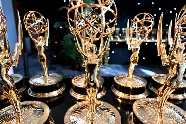 Emyy awards are pictured in the press room during the 76th Emmy Awards at the Peacock Theatre at L.A. Live in Los Angeles on September 15, 2024.