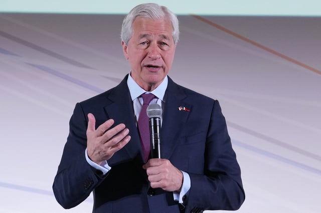 JPMorgan Chase CEO Jamie Dimon speaks during the Global Markets Conference in Paris, France, May 15, 2025. Michel Euler/Pool via REUTERS/ File Photo